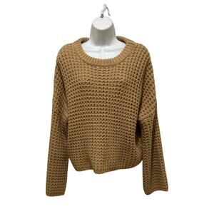Forever 21 Contemporary, Tan Cropped Crochet Sweater, Women’s L,
